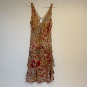 Dressbarn 100% Silk Floral Tiered Midi Dress | Likely Vintage | Size 14